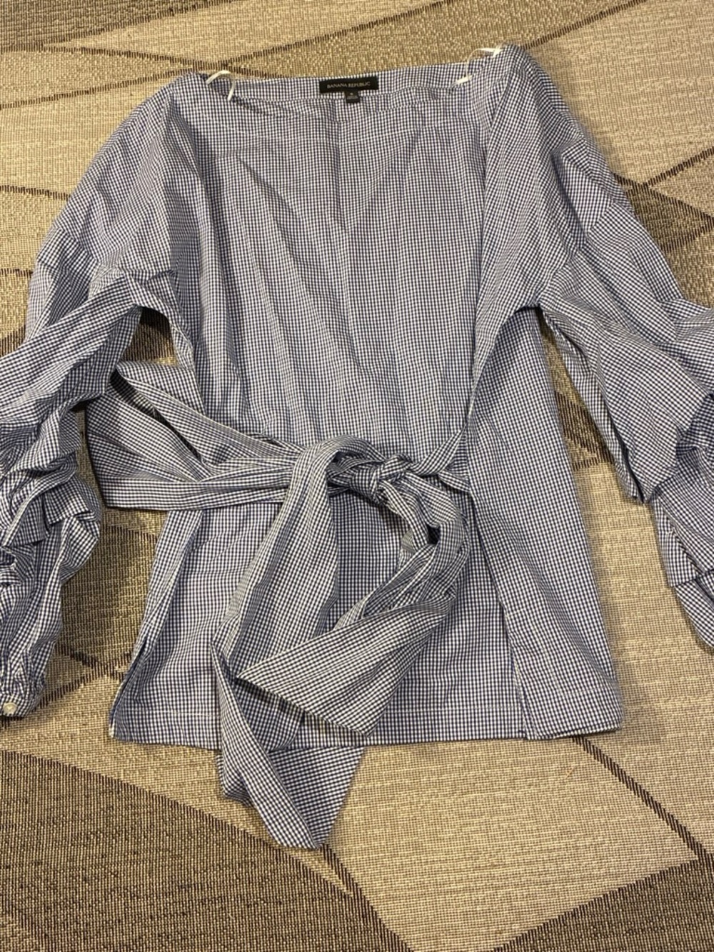 Banana Republic Blue Gingham Tie-Waist Blouse